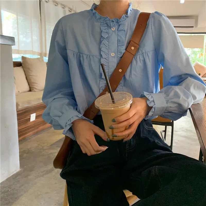 Инопланетянин Китти голубая стойка оборки Мода Милая свежая 2020 сплошная