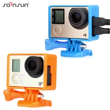 

SOONSUN Blue/Orange Standard Protective Frame Housing Case + Base Buckle Mount for GoPro Hero 4/3+/3 for Go Pro Case Accessories