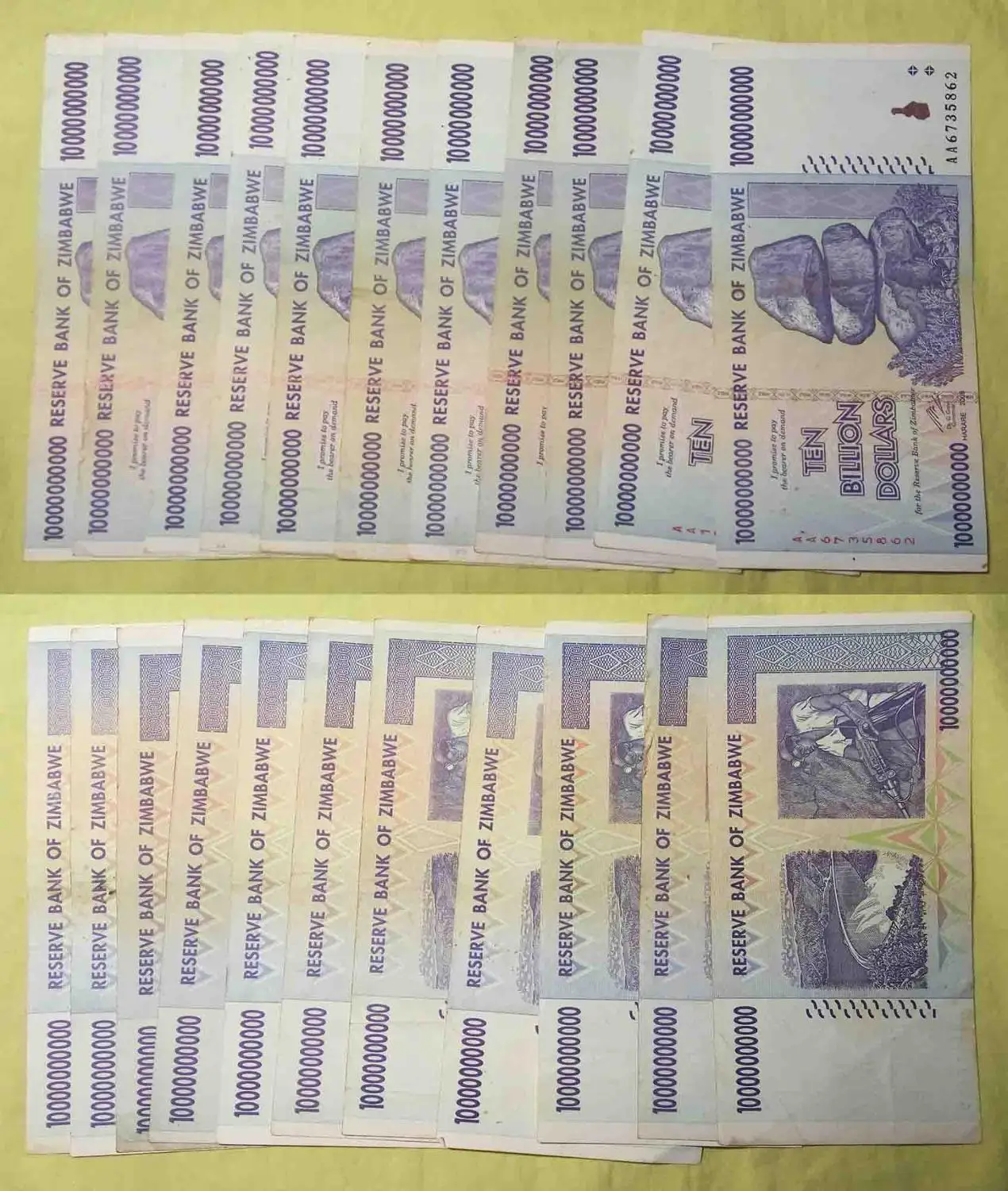 10 Trillion Zimbabwe Dollars x 20 Banknotes AA 2008 Guaranteed Authentic 20PCS