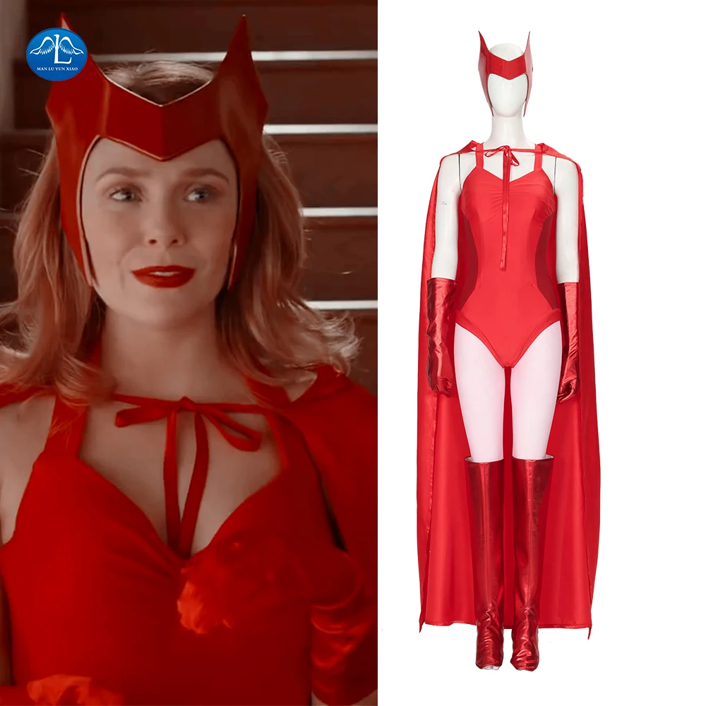 Wanda Vision Cosplay Scarlet Witch Wanda Maximoff Cosplay Costume Women Sexy Jumpsuit Red Halloween Outfits Custom Made