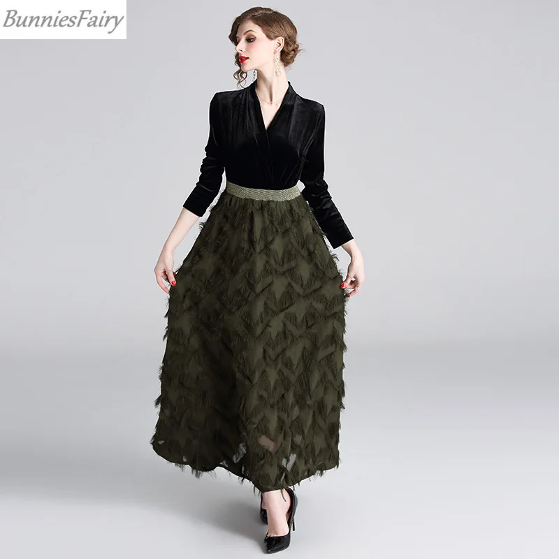 BunniesFairy 2019 осенне зимнее женское винтажное платье знаменитостей с перьями и