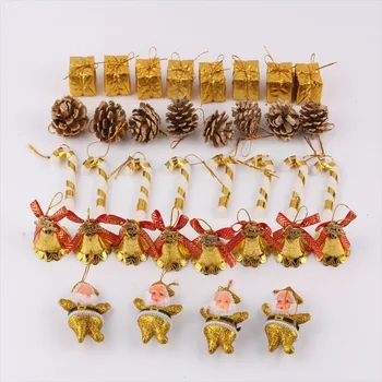 

36pc Gold fashions Christmas Hanging Decor set Pine Cones Candy Cane Santa Claus Kids Gift Box diy happy New Year Party Supplies