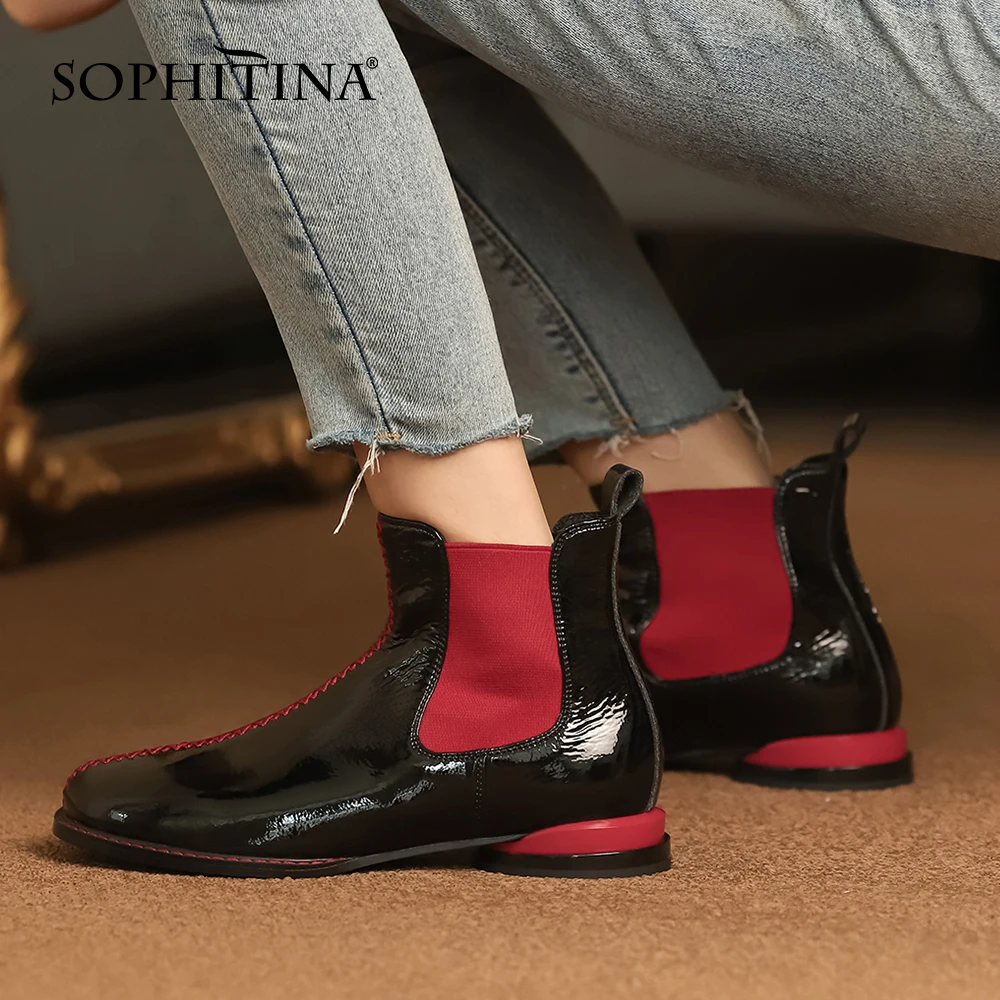 

SOPHITINA Women Shoes New Autumn Winter Fashion High Quality Featured Chelsea Boots Round Toe Low Heel Women Ankle Boots SO640