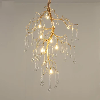 

Nordic Retro Branch Led Crystal Pendant Lamp Light Living Room Restaurant LED Chandelier Bedroom Interior Decor Lighting Fixture