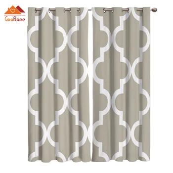 

Geometric Lattice Prismatic Moroccan Style Gray Window Curtains Living Room Outdoor Fabric Drapes Curtain Home Decor