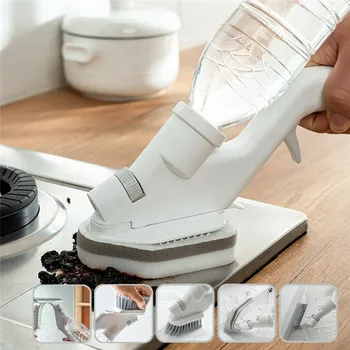 

4-in-1 Kitchen Spray Cleaning Brush Scrubber Dish Bowl Washing Sponge Automatic Liquid Dispenser Kitchen Home Pot Cleaner Tool