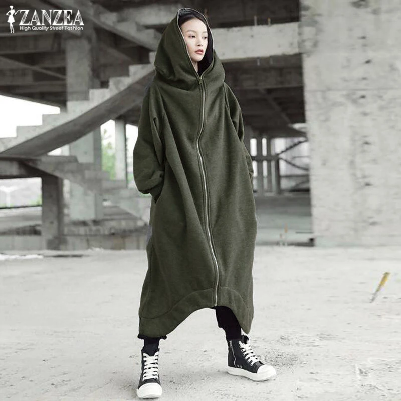 Женские пальто с капюшоном куртки 2020 Женская длинная куртка ZANZEA длинным рукавом