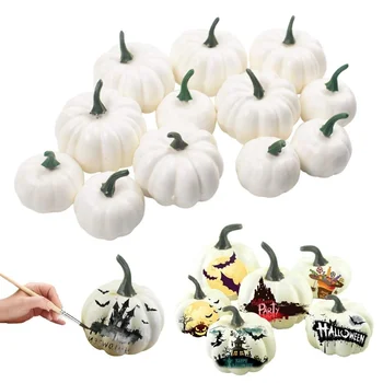 

12Pcs/set Halloween White Artificial Pumpkins Harvest Fall Harvest Thanksgiving Home Decor Simulation Pumpkin Photography Props