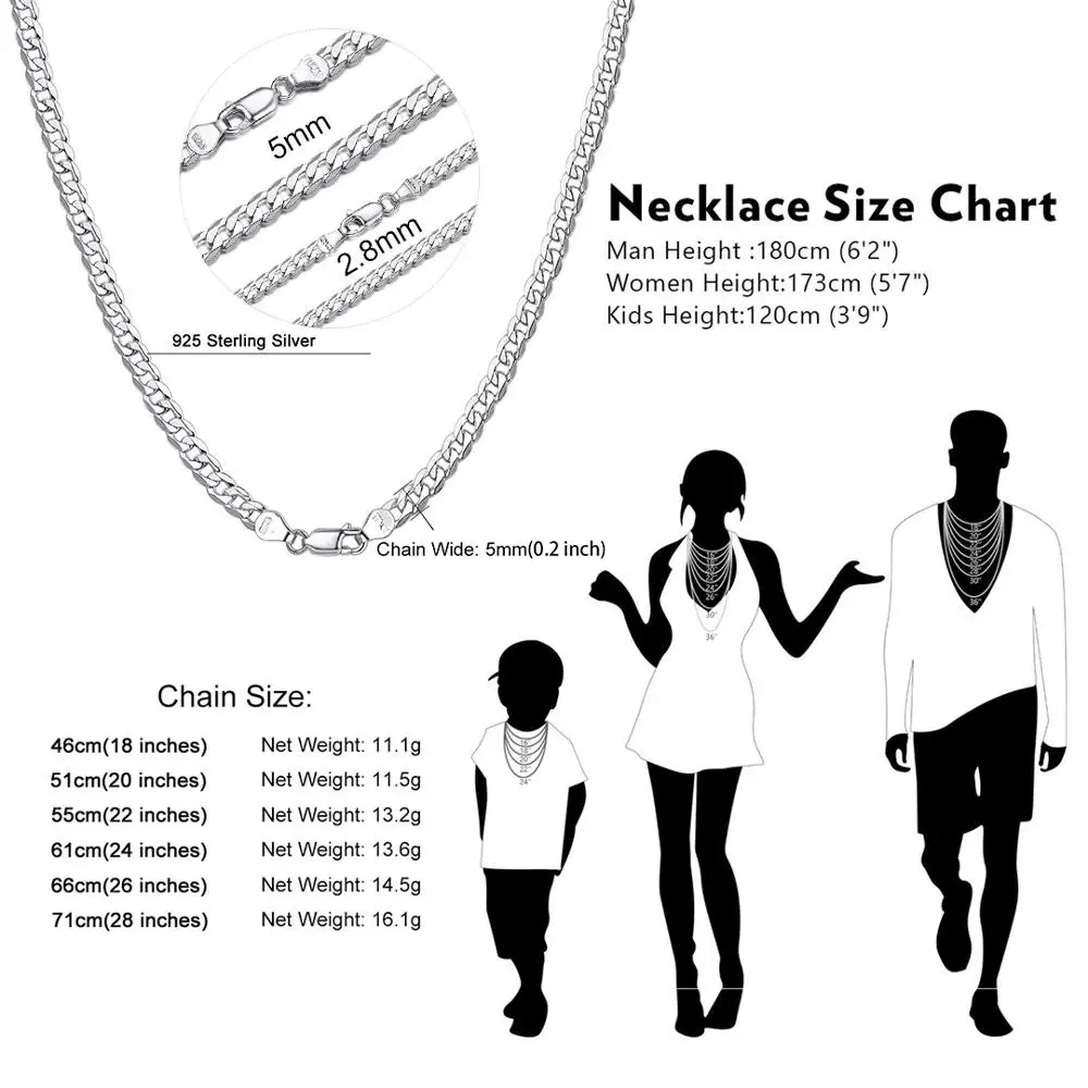 U7, пробы, серебряное итальянское, кубинское звено, цепочка для мужчин, женщин, детей, 2,8 мм/5 мм Figaro, многослойное ожерелье SC289 серебряные украшения