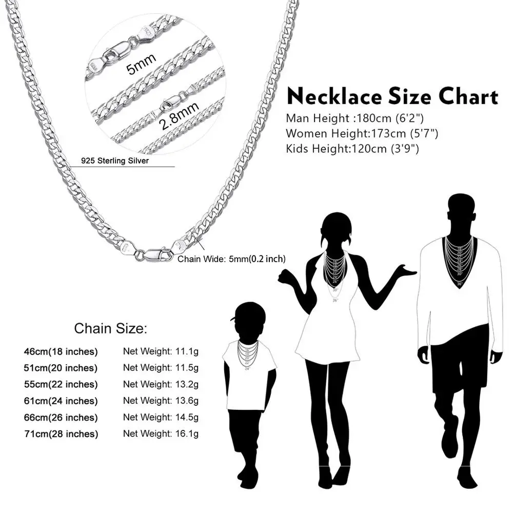 Skup U7 925 Sterling Silver włoski kubański Link łańcuszek naszyjniki dla kobiet mężczyzn dzieci 2.8mm 5mm łańcuch figaro warstwa naszyjnik SC289