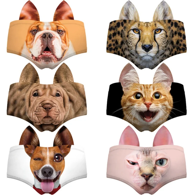 Women Lingerie Cat Dog Pig Animal Funny Print Sexy Ear Panties Thongs Female Kawaii Lovely Underwear Push Up Briefs Seamless New