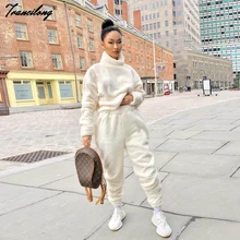 

Soild Fleece Vetement Femme Turtleneck 2pcs Casual Two Piece Women Sets Home Lounge Wear Pullover Sweatsuit Conjuntos De Mujer