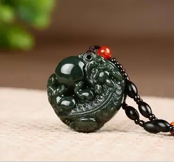 

Natural Hetian Jade Pixiu Pendant Necklace Jadeite Jewelry for Men Gifts Buddhist Lucky Carved Fashion Charm Women Amulet
