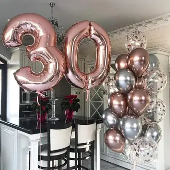 

40inch Number Foil Balloon Metal Rose Gold Confetti Balloons 18 21 25 30th Birthday Party Baby Shower Wedding Decoration Supplie