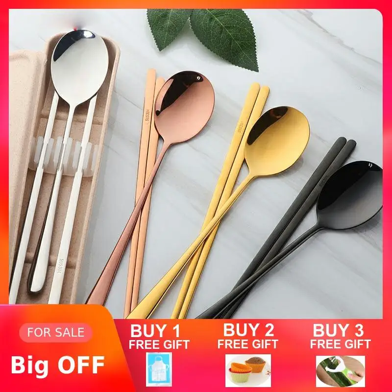 Stainless Steel travel cutlery Tableware Set Korean Sweet Adult