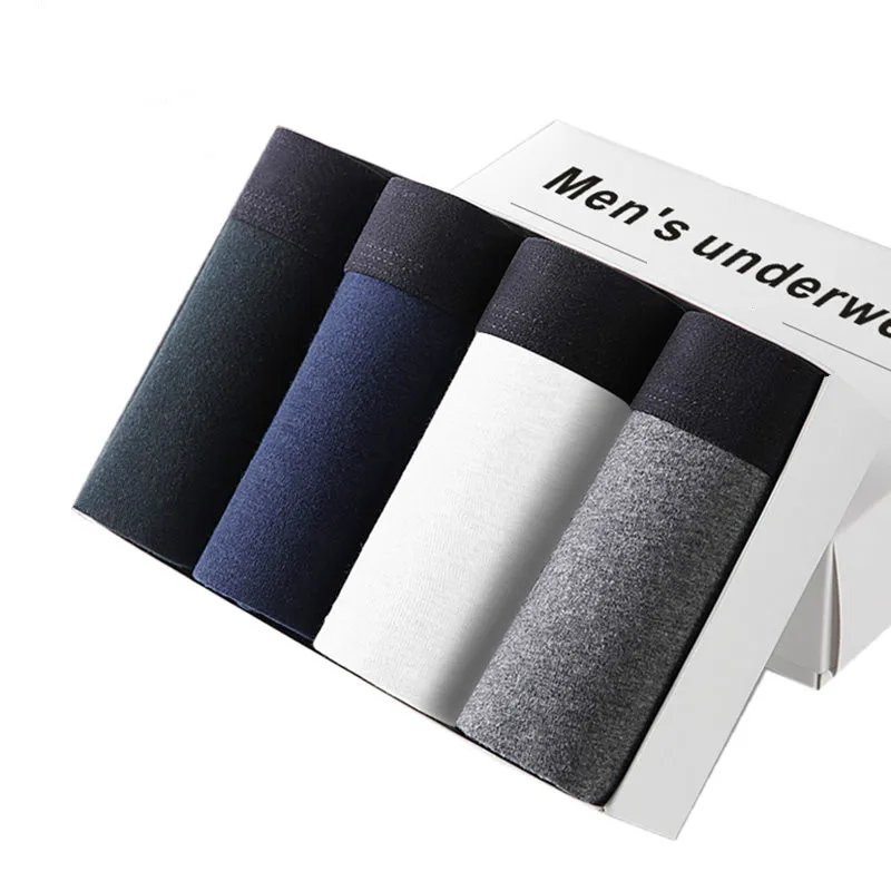 Трусы боксеры мужские 4 шт./лот хлопковое нижнее белье дышащие однотонные