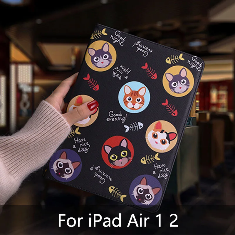 Black cat Для IPad Air 1 2 чехол Защитный чехол для планшета Кот Мультфильм иллюстрация PU кожаный чехол флип Смарт Стенд для iPad Pro 9,7 чехол - Цвет: Black cat