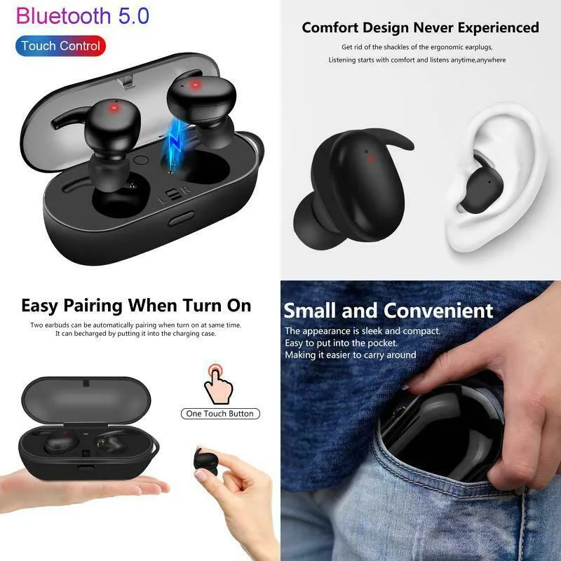 JY 010 Wireless Bluetooth 5 0 Earphone HD Sound Noise Reduction LED Power Display Sweatproof Headset With Mic For Smart Phone