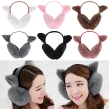 Новые милые зимние женские теплые наушники с заячьими ушками для девочек из искусственного меха с героями мультфильмов для девочек, утепленные хлопковые плюшевые наушники для защиты ушей