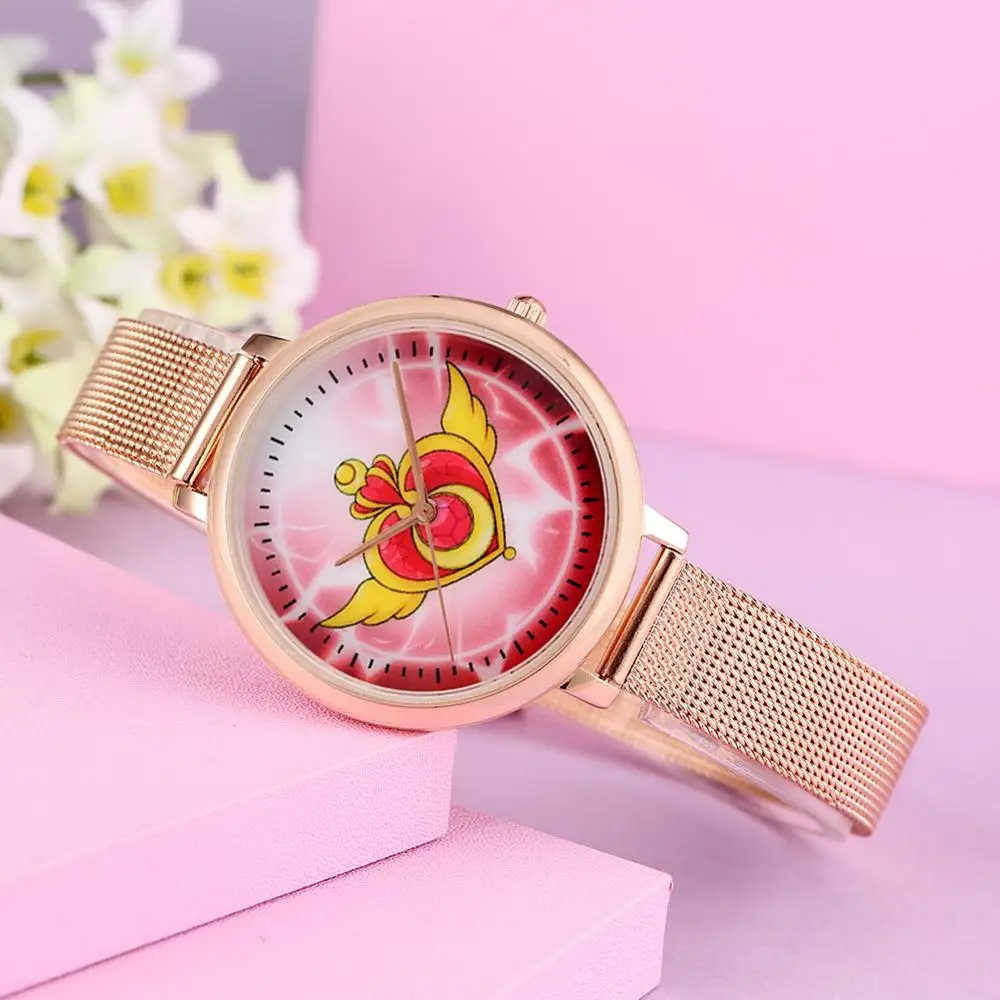 Women Quartz Watch Sailor Moon Theme Girls Wristwatch Mesh/Leather Strap Bracelet Ladies Watches Analog Clock montre femme Women Quartz Watch Sailor Moon Theme Girls Wristwatch Mesh/Leather Strap Bracelet Ladies Watches Analog Clock montre femme