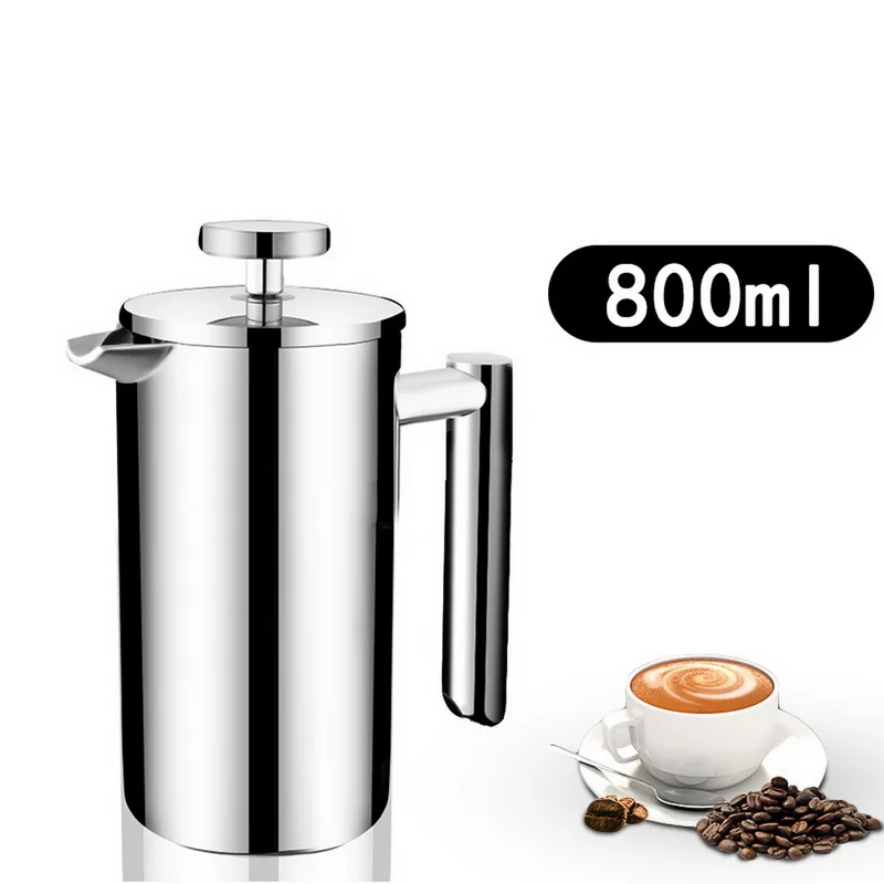 800ml 350/800/1000 мл Френч-пресс для приготовления кофе Нержавеющая сталь с двойными стенками кафе Tiere утепленная Кофе заварочный чайник - Цвет: 800ml
