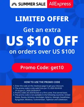 

Aliexpress discount US10$ off on orders over 100$ Coupon Code: get10