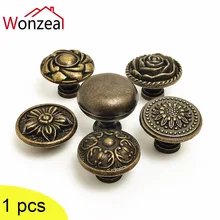 

1PCS Jewelry Wooden Box Case Knobs Kitchen Cabinet Drawer Pull Handle Flower Pattern Antique Bronze Furniture Hardware Fittings