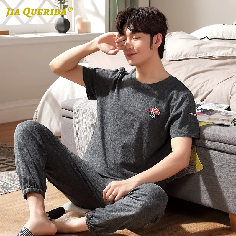 Pajamas Set  Fashion Style New Casual Style Chinese Pajamas Homesuit Homeclothes Short Sleeve Long Pants Sleepwear Pijama Mans