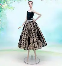 Ensemble de vêtements pour poupée Barbie, motif Floral noir, épaules dénudées, chemise, jupe, robe de fête de princesse, accessoires, 1/6