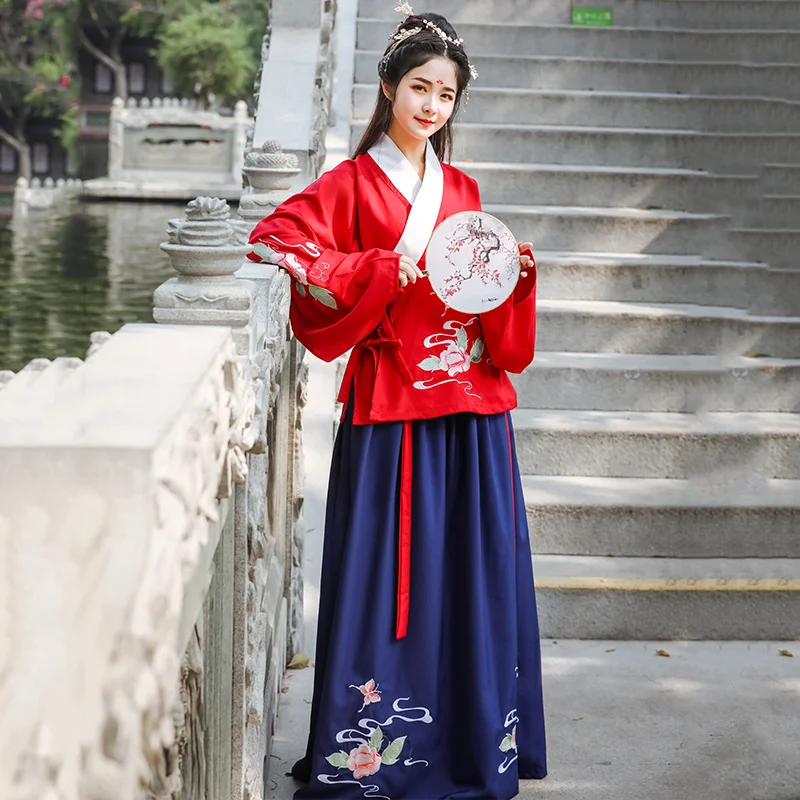 Женский Hanfu Традиционный китайский древний народный танцевальный костюм праздничный наряд Мин Цин вышивка принцесса фея платье набор DL4993