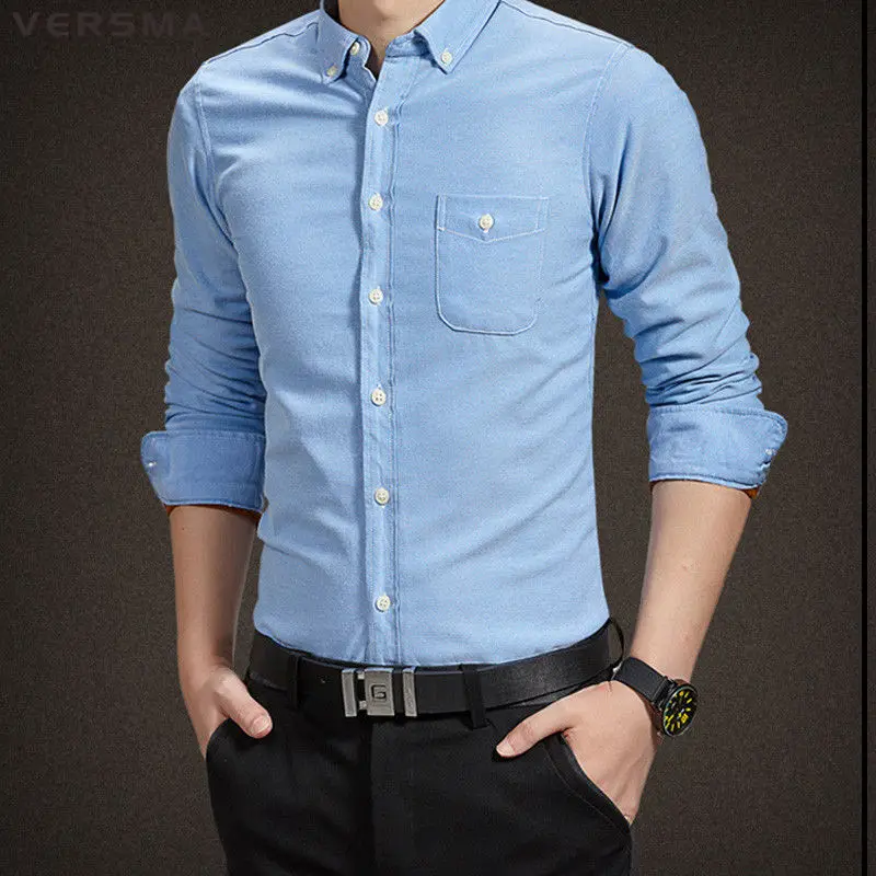 VERSMA Fashion Brand Men Clothes Slim Fit Pink Long Sleeve Shirt Solid Cotton Social Casual Tuxedo Plus Size 5XL