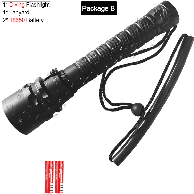 Package B Фонарик для дайвинга 5* T6 5* L2 светодиодный фонарик для подводного погружения 200 м водонепроницаемый фонарь профессиональный портативный фонарь для дайвинга - Испускаемый цвет: Package B