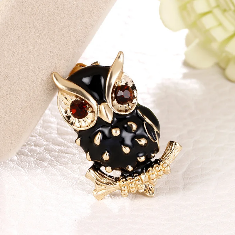 Черная эмалированная сова броши для женщин красный глаз брошь булавка в виде