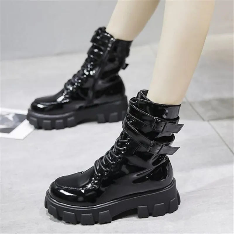 

AGUTZM New Women Ankle Boots Warm Autumn Winter Women Boots platform Non-slip Zip Girl's Leather Shoes Motorcycle boots A407