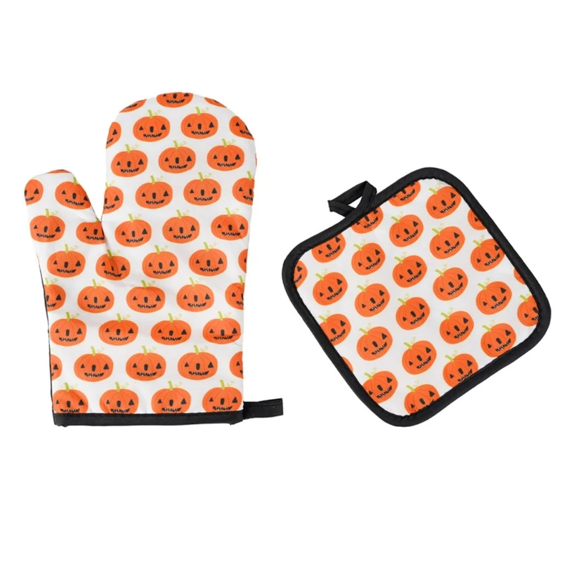 Heat Resistant Oven Mitts Pot Holders Halloween Style with Non-Slip Surface  Safe for Baking Cooking