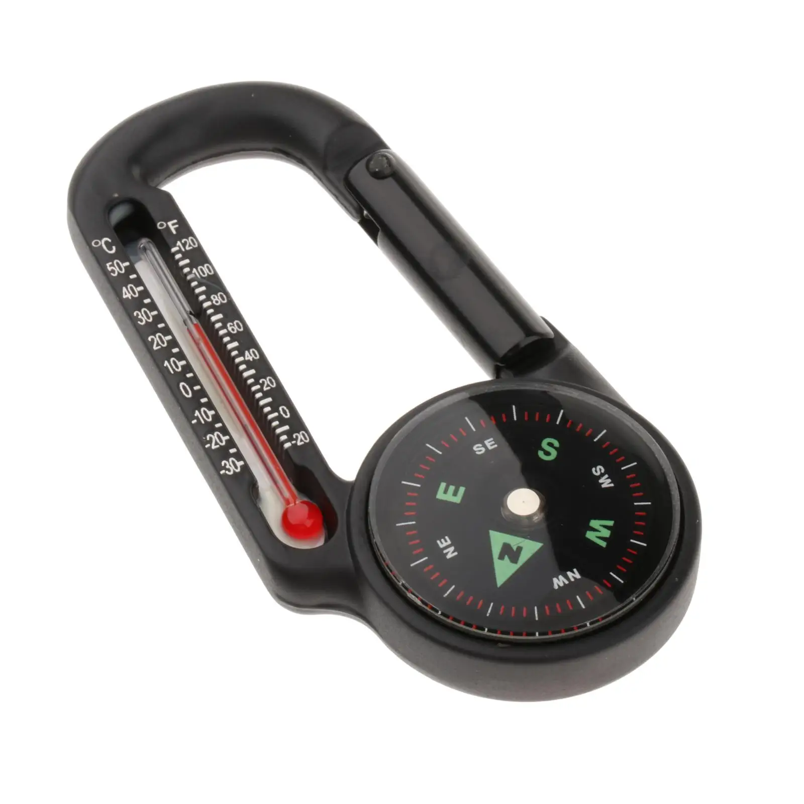 Compass With Carabiner + Multifunction Thermometer Portable Metal  Hiking/travel/camping Compass With Magnifying Lens Professional 3 In 1
