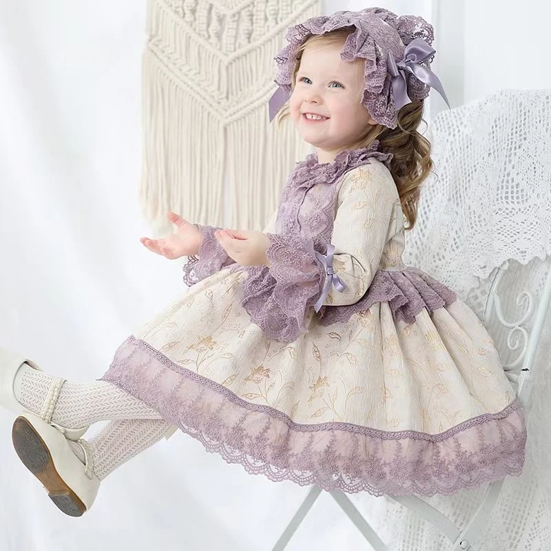 جديد الخريف الإسبانية الفتيات الحلو المحكمة نمط الأميرة فستان أطفال فساتين للبنات بوتيك الاطفال ملابس عيد الميلاد حفل زفاف aliexpress mother kids