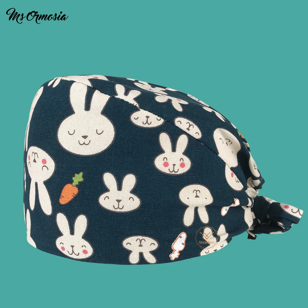 

new Breathable Scrub Caps for Women and men Hospital Medical adjustable Hat Print Tie Back Elastic Section Surgical Cap printing