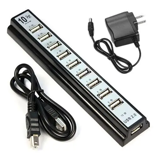 

10 Port Hi-Speed USB 2.0 Hub Splitter + US Power Adapter for PC Laptop Computer