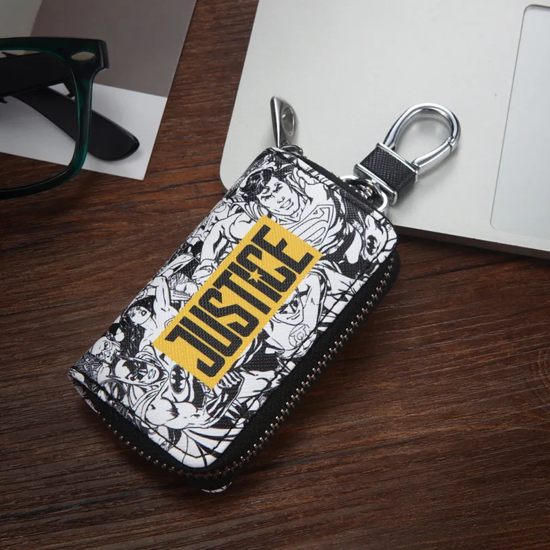 Fashion Cartoon Leather Key Bag Marvel Thor Spider Iron Man Small Key Wallets Bat Man Key Case for Car Key Cover Cute Key Chains