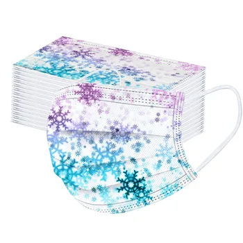 

50pc Adult's Snowflake Print Mask Disposable Protective Facemasks Gradient Non-woven Mouth Cover Earhook mondkapjes