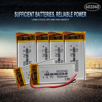 

10pc 500mAH 3.7V 602040 polymer lithium ion / Li-ion Rechargeable battery For GPS Voice Recorder Backup Power PC Smart Watch