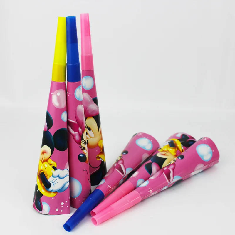 

6pcs/lot Minnie Theme Blowouts Kids Birthday Party Decorations Baby Shower Disposable Party Supplies Shark Noise Maker