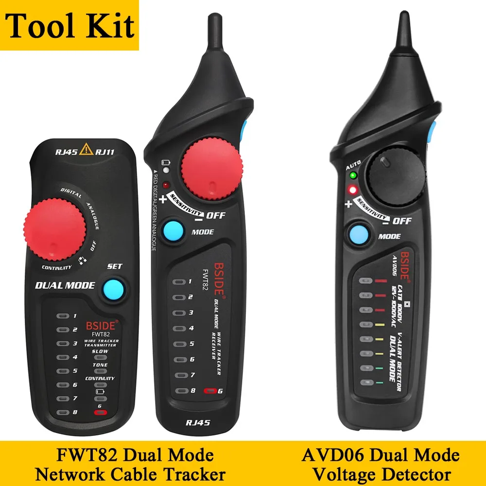 Двойной режим сетевой кабель трекер BSIDE FWT82 RJ45 RJ11 телефонный провод тонер Ethernet LAN Tracer анализатор детектор линия искатель - Цвет: FWT82 With AVD06