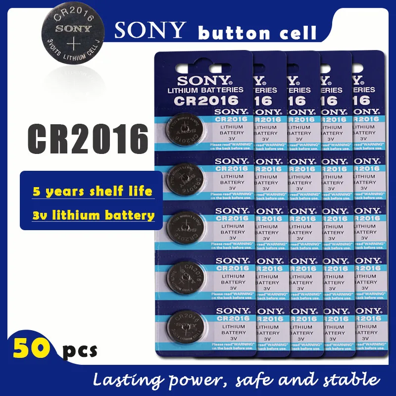 Кнопочная батарея SONY CR2016 50 шт. 3 в литиевые батареи CR 2016 для часов пультов ДУ