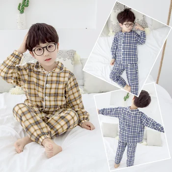 

Kids Boy's clothes spring plaid pajamas sets outfits home service two-piece suit for teenage children boys baby clothing sets