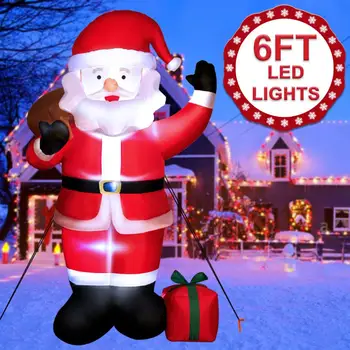 

OurWarm 6ft Christmas Inflatables Blow Up Yard Decorations Greeting Santa Claus with LED Lights for New Year Yard Garden Outdoor