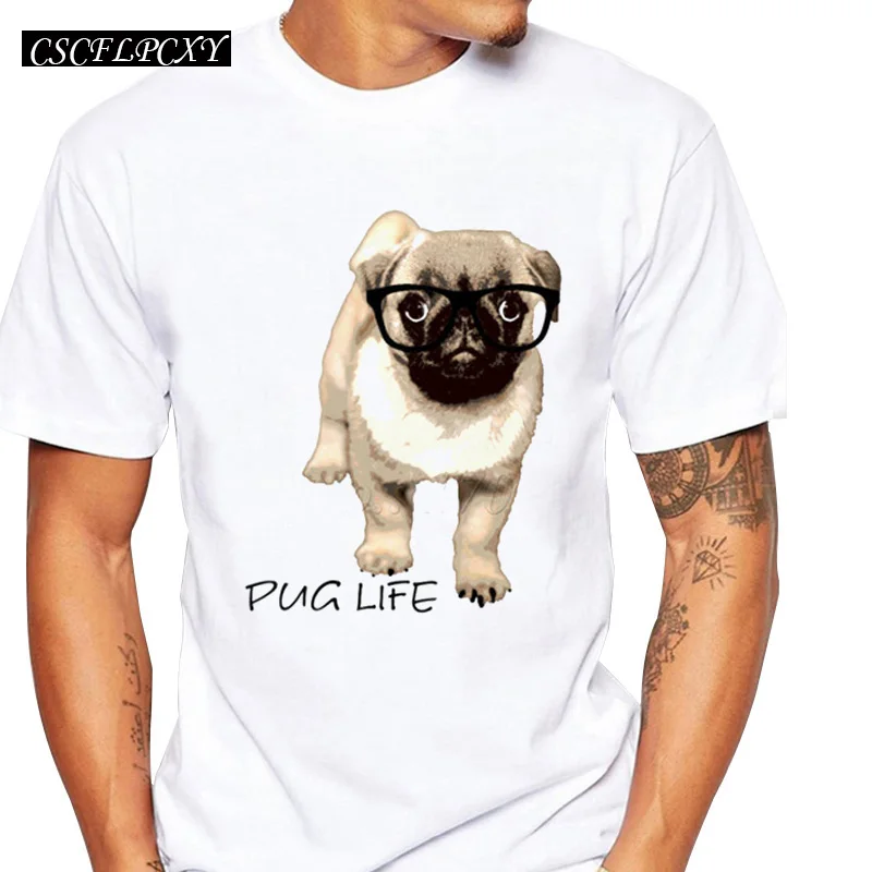 

Pug Life retro printed Men t-shirt Vintage style men short sleeve casual tops Pug Wearing Glasses design animal dog fashion tee