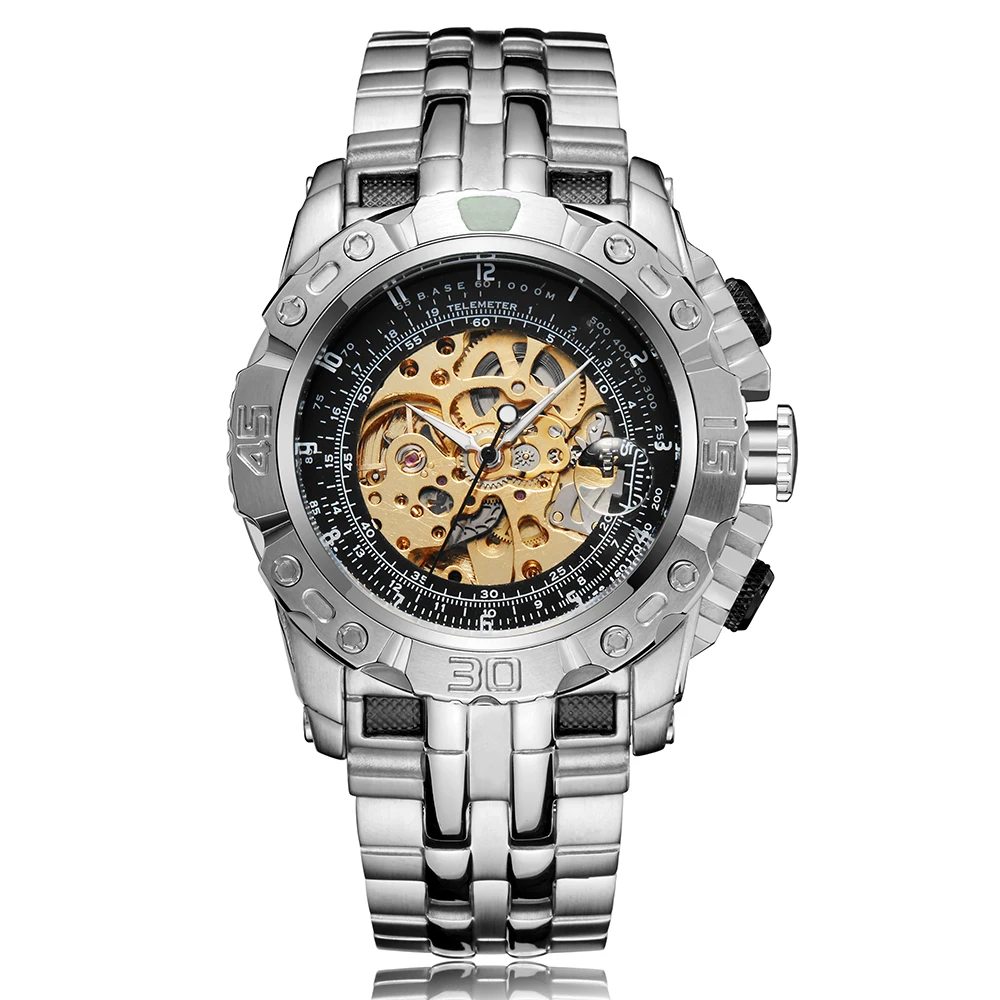 Мужские механические часы от ведущего бренда, Роскошные мужские часы из серебристого золота, креативные автоматические мужские наручные часы Relogio Masculine - Цвет: gold 1