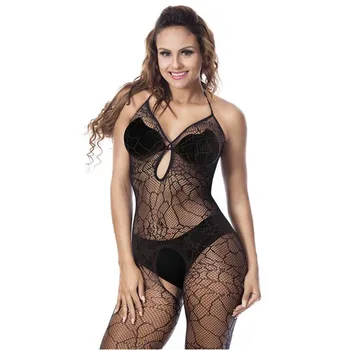 

Sexy Lingerie Animal Print Mesh Stocking Hanging Neck Sleeveless Tights Female Sexy Siamese Net Clothing Black Fishnet Pantyhose